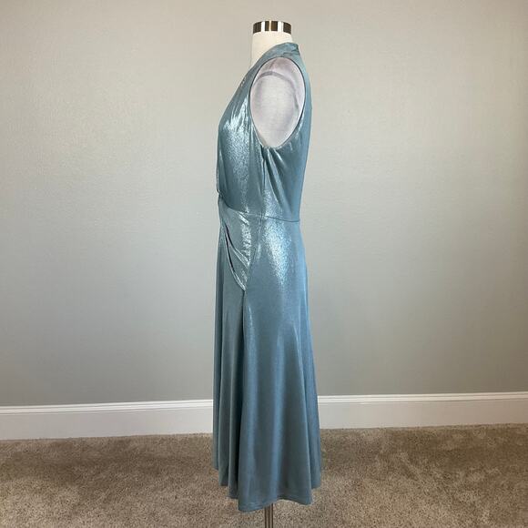 Ralph Lauren A-Line Cocktail Dress Size 8 Metallic Silver Blue Sleeveless Midi - Picture 5 of 10
